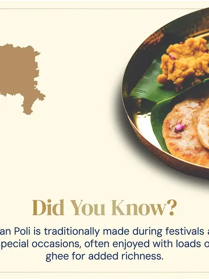 Did you know Puran Poli is traditionally made during festivals in Maharashtra? This sweet flatbread is often enjoyed with a generous amount of ghee for added richness, and we love bringing this festive treat to weddings.