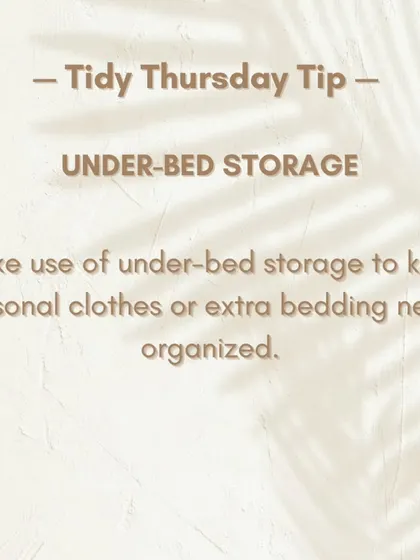 Tidy Thursday Tip: Make use of under-bed storage. It's the perfect, hidden spot to keep seasonal clothes or extra bedding neatly organized and out of the way.
