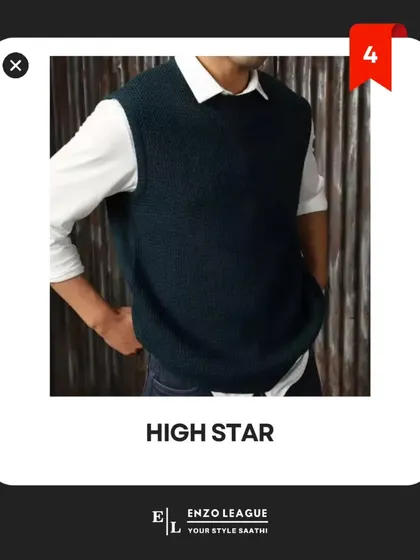 For a more minimalist and modern look, this simple crew-neck vest from High Star is an excellent choice. Its clean lines and dark color make it easy to pair with almost anything in your wardrobe.
