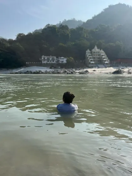 A moment of complete surrender in the sacred waters of the Ganges in Rishikesh. This experience taught me so much about faith and letting go. My holistic yoga approach is built on these lessons, helping you find your own sense of peace and flow.