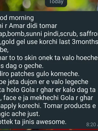 "Your products have magic just." This customer and her sister have been using my products for 3 months and have seen their skin improve so much, even stubborn dark patches on the neck.