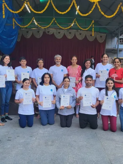 The entire graduating class with their teachers. This photo captures the sense of achievement and community that defines our Teacher Training Course. We are immensely proud of every student who completes this transformative journey with us.