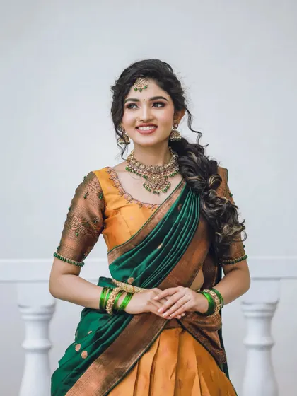 This pose shows the bride looking away, creating a candid and natural feel.