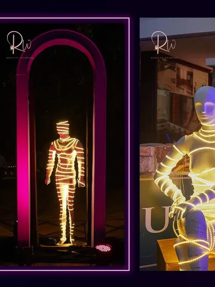 For the neon party, I used illuminated mannequins as unique decorative elements, adding an artistic and futuristic touch to the overall design.