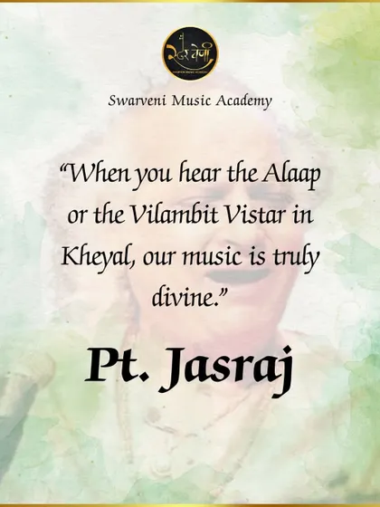 The words of the great masters guide our path. This profound thought from the legendary Pandit Jasraj reminds us that music is a divine pursuit, a way to connect with something beyond ourselves. This philosophy is the foundation of my academy.