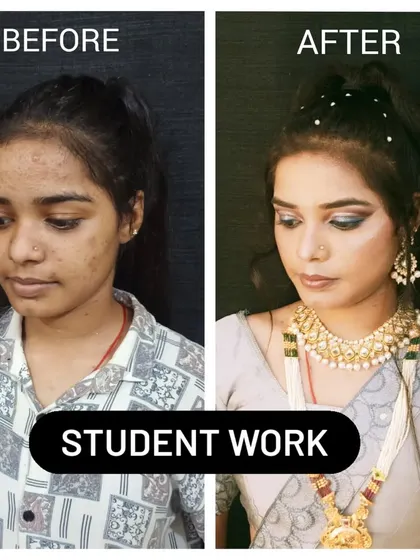 This student work demonstrates how to manage acne-prone skin and create a smooth, flawless base, a key skill for any professional makeup artist.
