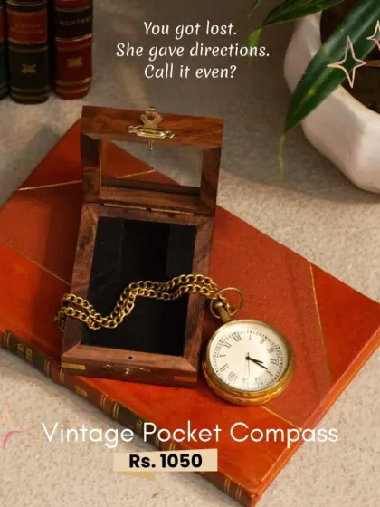 This vintage pocket compass in a wooden case is a charming gift that speaks of direction and journeys. It's a beautiful little object for a desk or shelf.