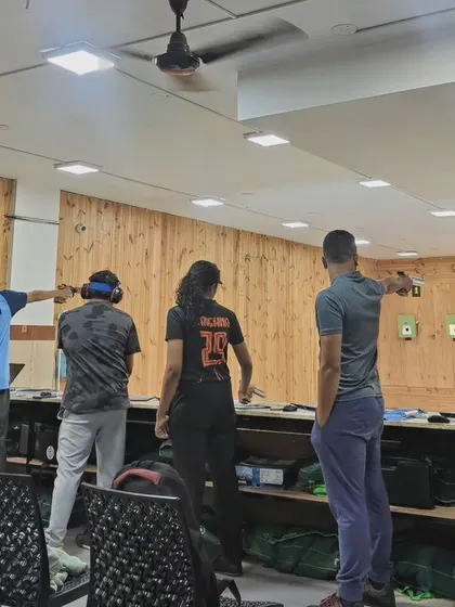 My training center is more than just a practice space; it's a preparation ground for real competition. Here, shooters are getting ready for the challenge of the CBSE shooting competition.