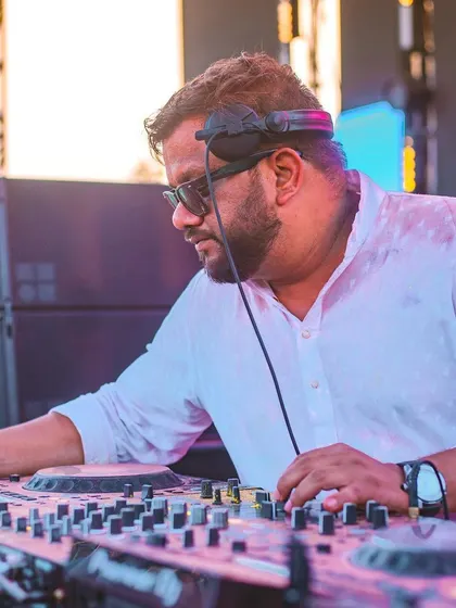 Another angle of me in my zone, mixing tracks for the Holi crowd.