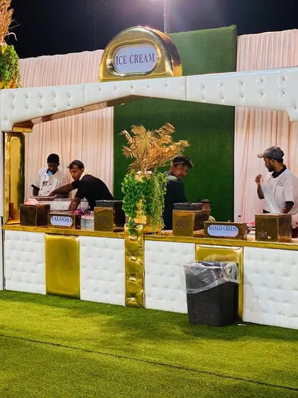 A close-up of the new white and gold ice cream station.