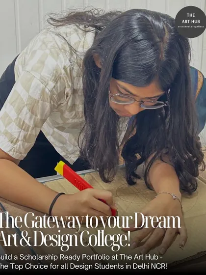 This image captures the dedication of a student building her scholarship-ready portfolio. The Art Hub is the top choice for design students in Delhi NCR for a reason.