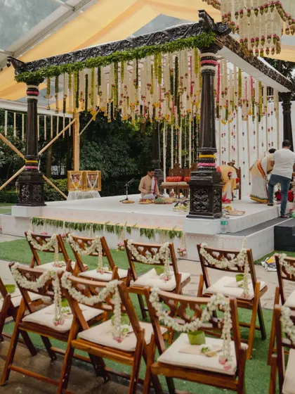 A duplicate of 293, showing the elegant and traditional mandap ready for the wedding ceremony.