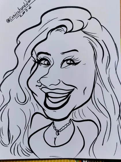 It's time for another caricature. This one features a woman with a beautiful smile and long, flowing hair.