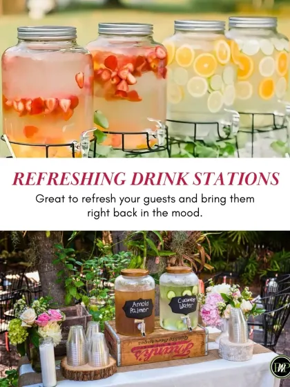 We set up refreshing drink stations with infused water to keep your guests hydrated and happy during daytime functions.