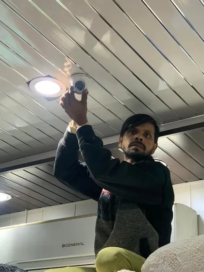 A clean indoor installation on a PVC panel ceiling. We work carefully to make sure the wiring is hidden and the finish is neat.