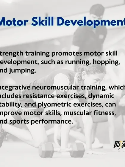 Strength training is proven to promote motor skill development. This graphic explains how integrative neuromuscular training, which includes resistance and plyometric exercises, can improve skills like running and jumping, leading to better sports performance.