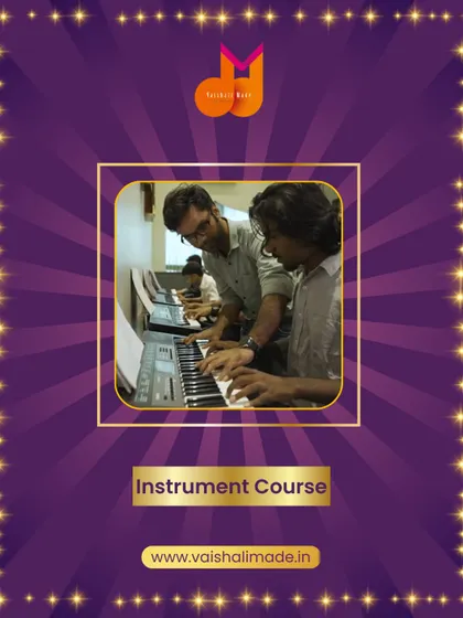 This image highlights our instrument course, showing students engaged in a keyboard lesson. It's part of our summer promotion to encourage new talents to join and learn.