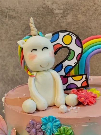 A close up of the adorable, sleepy unicorn I sculpted from fondant for a special birthday cake. I love adding these little handmade touches.