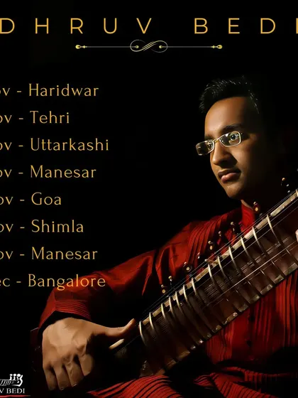 A gig alert poster announcing my tour dates across Haridwar, Goa, Shimla, and Bangalore.