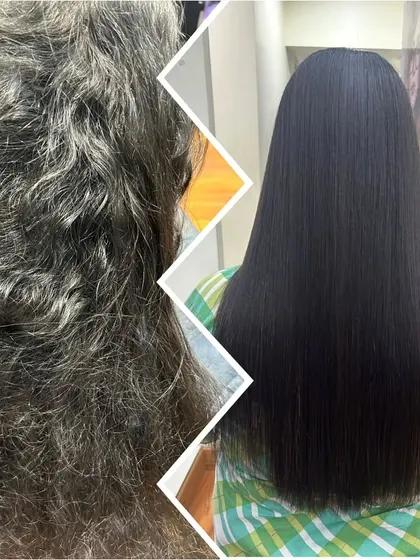 While also a smoothening treatment, this transformation was achieved with our Hair Botox service. It deeply repairs the hair while providing a sleek, frizz-free finish that looks and feels incredibly healthy.