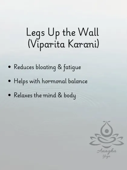 Legs Up the Wall (Viparita Karani) is a restorative pose that helps reduce bloating and fatigue associated with the menstrual cycle while promoting relaxation.