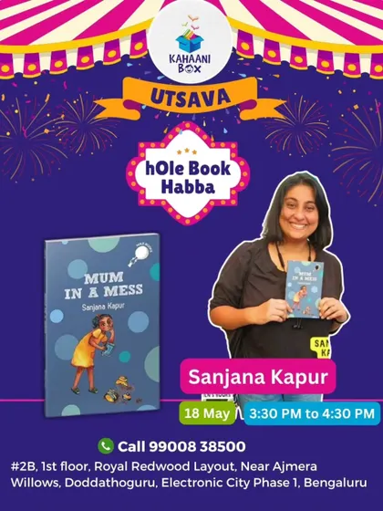 Meet and greet announcement for author and storyteller Sanjana Kapur, who brings Indian mythology and history to life with wit and wonder.
