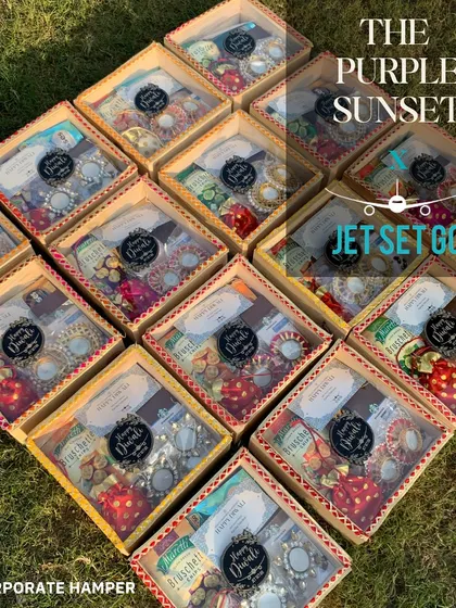A large batch of corporate hampers ready for Jet Set Go, showcasing my capability to handle bulk orders for travel companies and more.