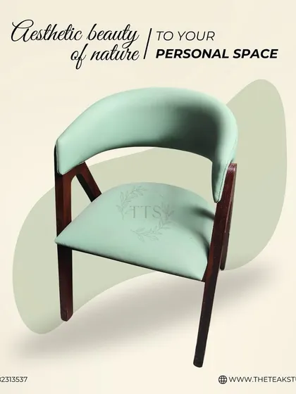 This chair brings the aesthetic beauty of nature into your personal space. With a light mint-green upholstery and a dark wood frame, its simple curves and elegant form create a feeling of calm and sophistication.