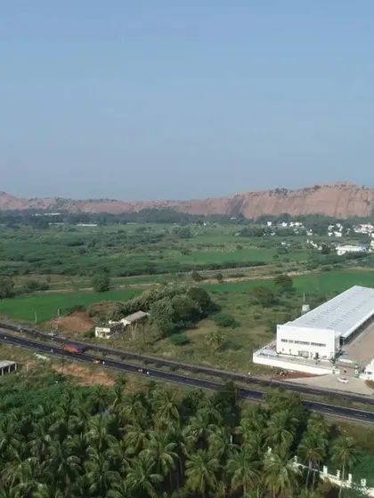 The Kodikulam factory is strategically located, and our site planning took full advantage of the landscape to optimize access and operations. This wide-angle shot shows the facility's integration with its surrounding environment.