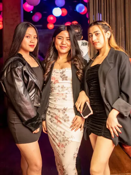 A group of friends dressed up for a night out at Roxy, Kolkata.