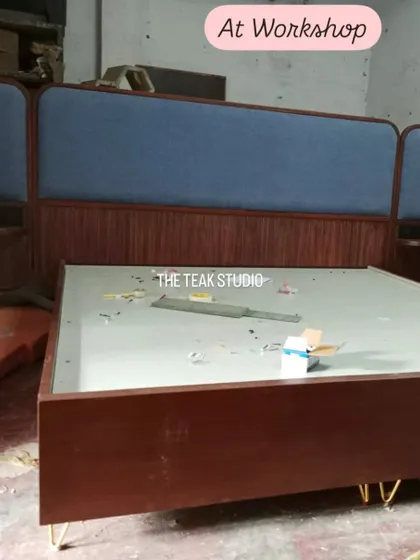 This is the custom bed with winged side panels during its construction phase at my workshop. I ensure every detail is perfect before it leaves for a client's home.