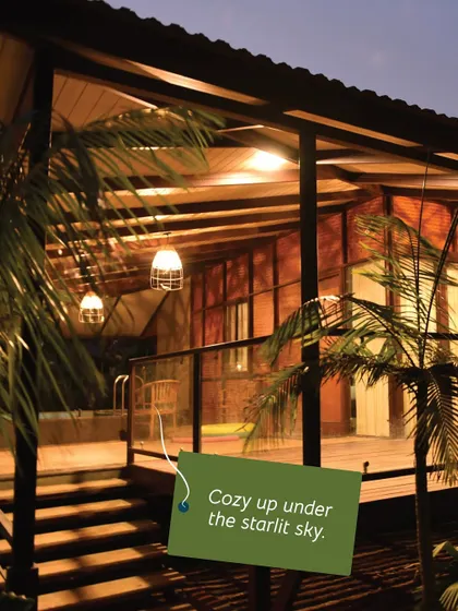 Cozy up under the starlit sky on the porch of your cottage. Our properties are designed for you to enjoy the magic of nature, day and night.
