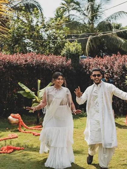 Our Haldi ceremony entrance. We believe every part of the wedding, including the smaller functions, is an opportunity to dance and have fun.