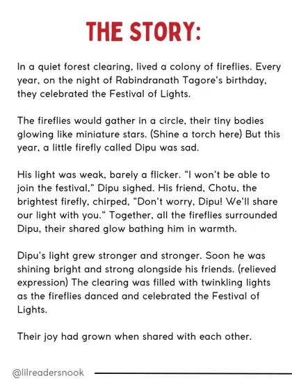 Here is the story of Dipu the firefly. It's a simple tale about community and helping each other shine, perfect for teaching the value of sharing.