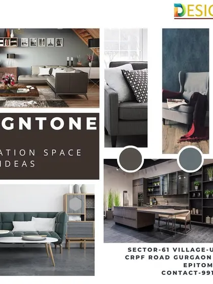 A mood board of our inspiration and completed projects, showing our versatile design style from modern sofas to complete kitchen setups.