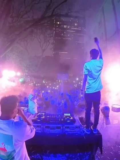 The stage bathed in purple smoke and light. Creating an immersive atmosphere is a key part of my live shows.
