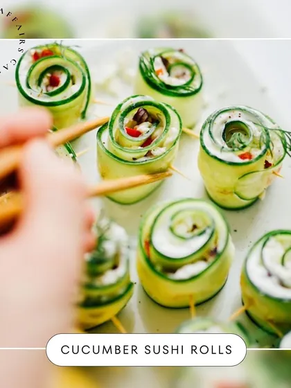 A healthy and innovative option, these Cucumber Sushi Rolls are filled with cream cheese and fresh vegetables. They are a light and flavorful choice for health-conscious guests.