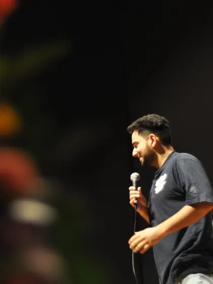 A candid shot of Samay Raina during his set at the Falak fest.