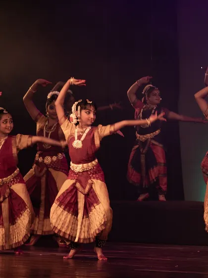 Students of my Bhramari Dance Repertoire performing at the JSS Auditorium for 'Shakti Stuti'. Their coordination is a result of hours of practice.