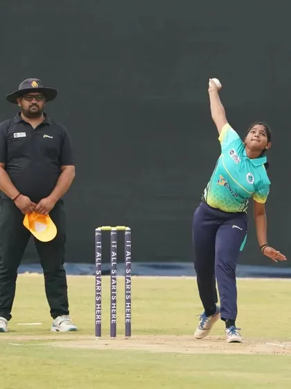 A young female cricketer delivers the ball during a match in the Debut Cricket League, showcasing the inclusive nature of our programs.