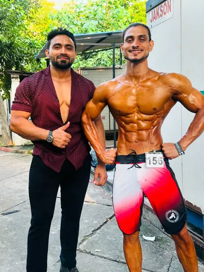 Celebrating a successful competition day with my client.