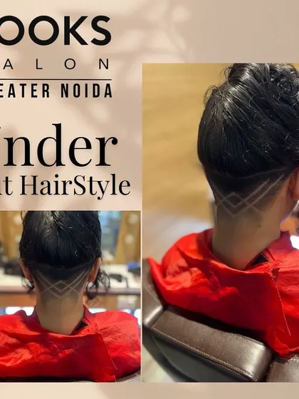Another view of the undercut hairstyle, showing how it looks when the hair is tied up.