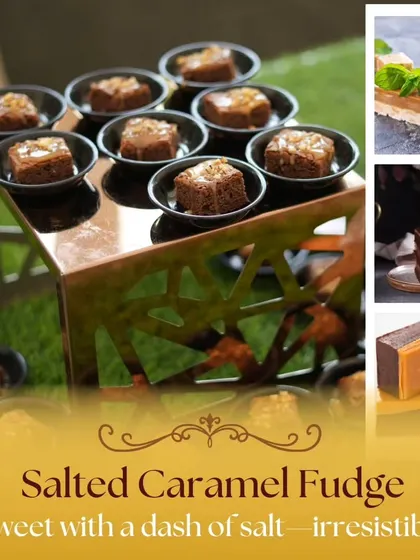 Our irresistible Salted Caramel Fudge, offering the perfect balance of sweet and salty. These bite-sized treats are a crowd-pleaser at any celebration.