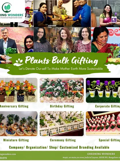 An overview of our plants bulk gifting service, showcasing options for anniversaries, birthdays, corporate events, and ceremonies, with custom branding available.