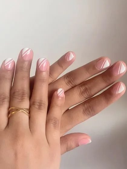 A cute "mommy and me" shot of the matching geometric nail art.