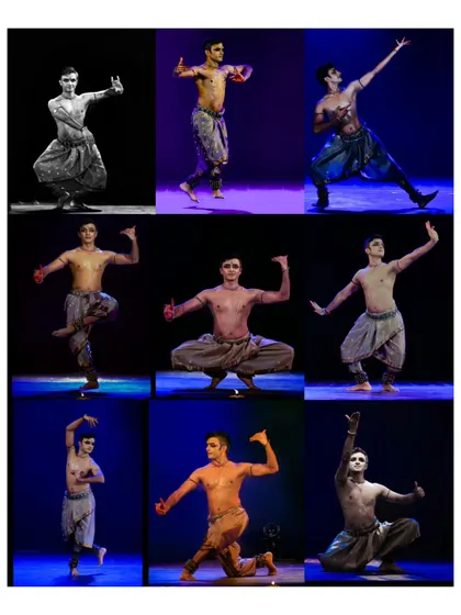 A collage of different moments from a single solo performance. It shows the range of expressions and movements that make up a complete recital.
