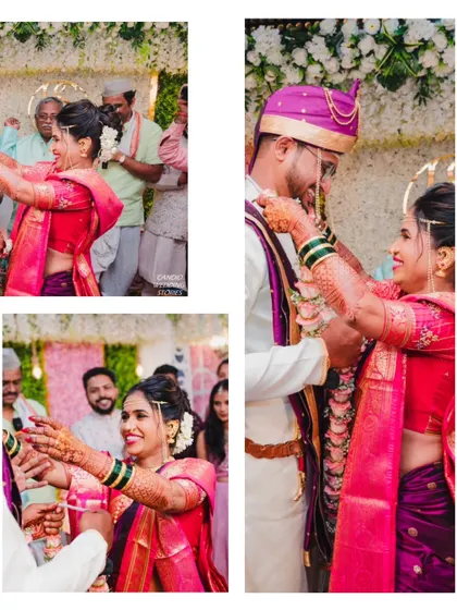 The bride's playful and joyous moments during the Varmala ceremony, capturing her happiness and excitement.