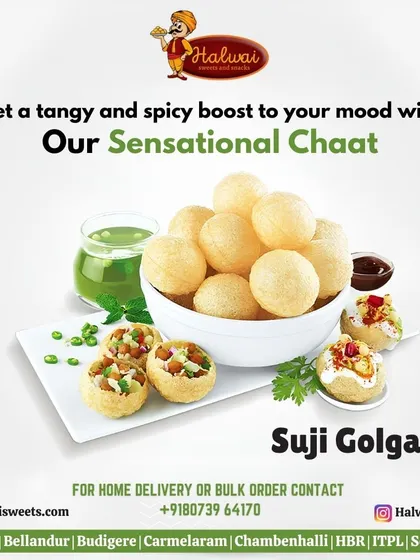 Get a tangy and spicy boost to your mood with our sensational Suji Golgappe. These crispy spheres filled with flavorful water and stuffing are a delightful explosion in your mouth.