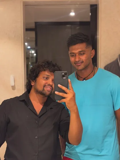 A mirror selfie with Sai Sudharsan, checking the final look.