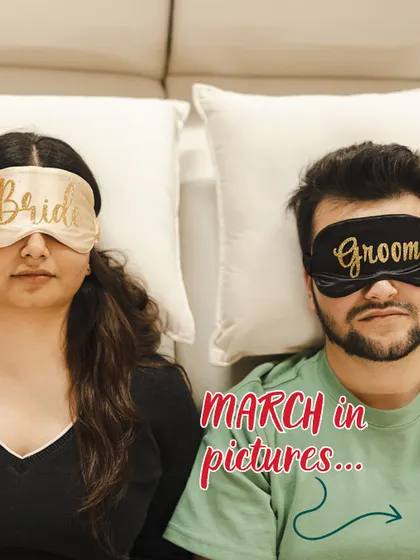 March in pictures. A fun shot of our "Bride" and "Groom" eye masks, perfect for a couple's gift or wedding trousseau.